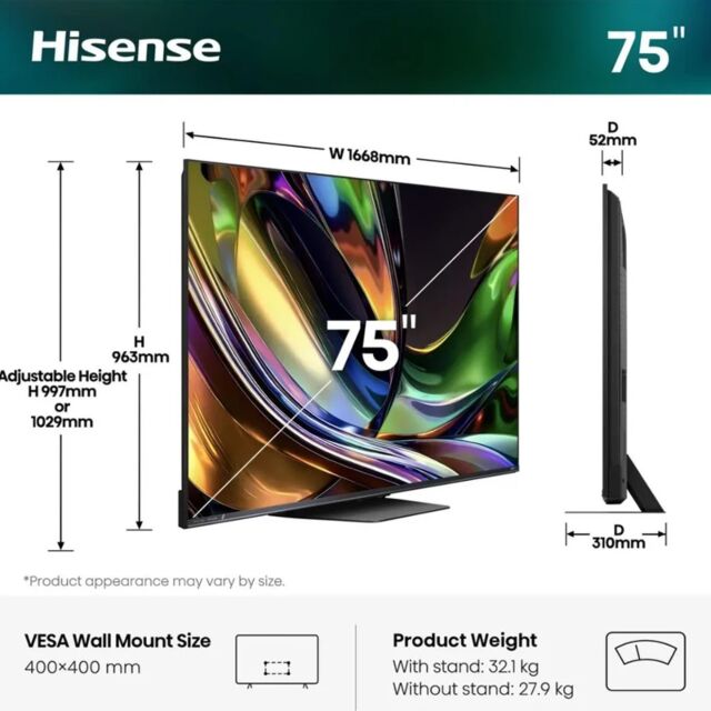 Hisense 75UR8STUK 75inch Rgb Miniled 180Hz 4K Ultra HD Ai Smart TV - Charcoal Grey