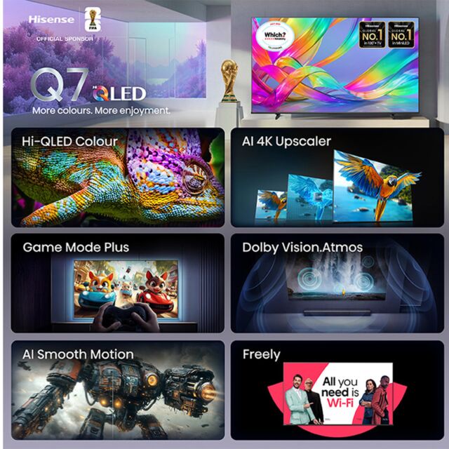 Hisense 85Q7STUK 85inch Hi-QLED 4K 60Hz Ultra HD AI Smart TV - Black