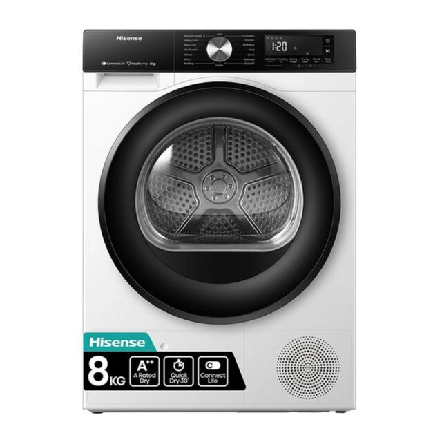 Hisense DH3S802BW3 3S Series Wifi-Enabled 8Kg Heat Pump Tumble Dryer - White