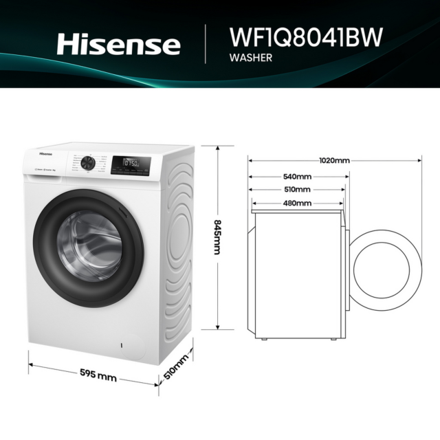 Hisense WF1Q8041BW 8kg Steam Wash Washer 1400 RPM