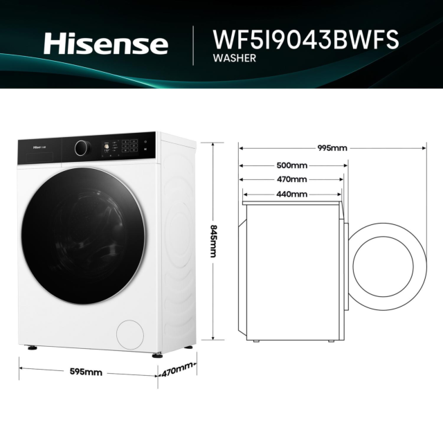 Hisense WF5I9043BWFS 9kg 1400 Spin Washing Machine