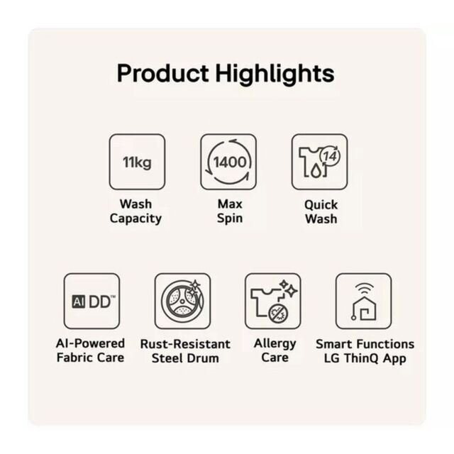 LG F4Y711NCTN1 Series 4 11kg Pro AI Direct Drive Washing Machine - Onyx Black