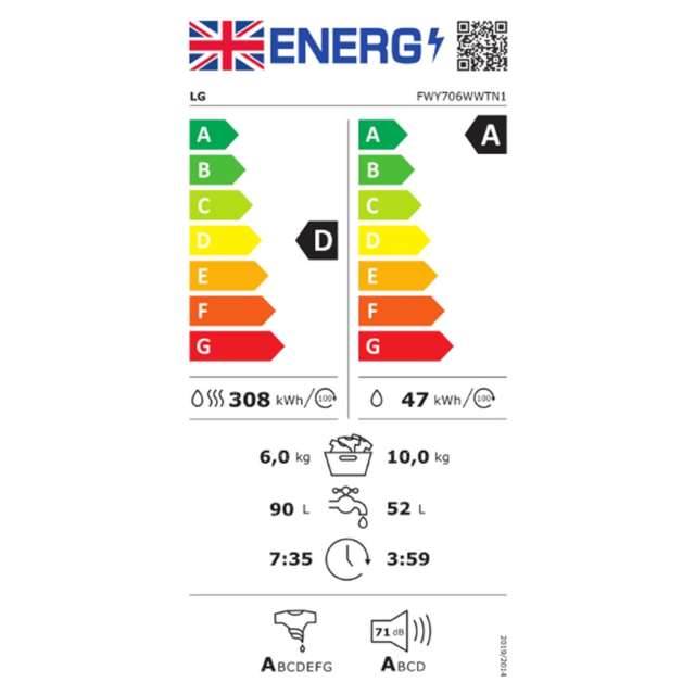 LG FWY606GBLN1 D Rated 10kg / 6kg, 1400 Spin Washer Dryer, Slate