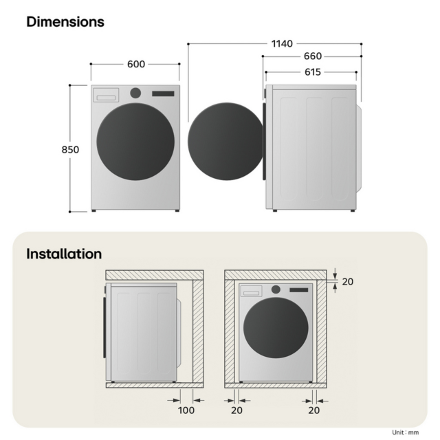 LG RHX5009TWB 9kg Heat Pump Tumble Dryer White