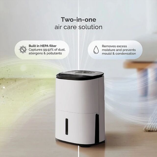 Meaco ARETEONE6L , 6L Compact Dehumidifier / Air Purifier - White And Charcoal Black