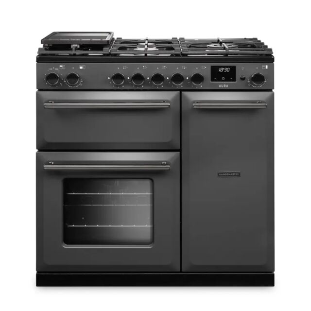Rangemaster AURA90DFP/19277 Duel Fuel Range Cooker - Slate with Onyx trim