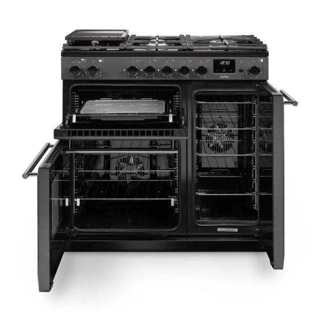 Rangemaster AURA90DFP/19277 Duel Fuel Range Cooker - Slate with Onyx trim