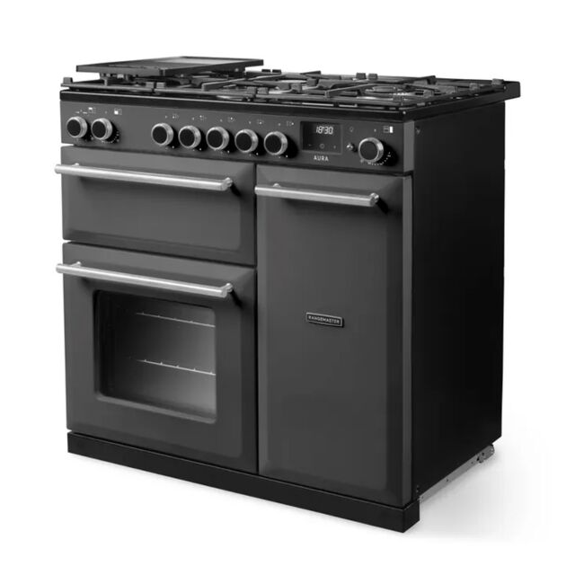 Rangemaster AURA90DFP/19277 Duel Fuel Range Cooker - Slate with Onyx trim