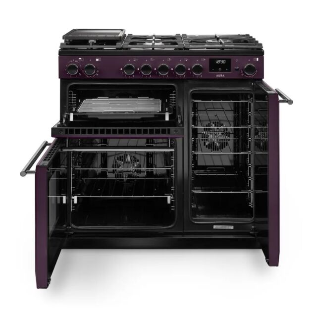 Rangemaster AURA90DFP/19330 90cm Dual Fuel Range Cooker - Plum with Brushed Nickel trim