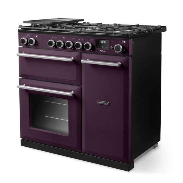 Rangemaster AURA90DFP/19330 90cm Dual Fuel Range Cooker - Plum with Brushed Nickel trim