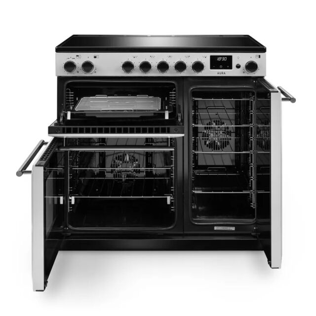 Rangemaster AURA90EIP/19283 Aura 90 Induction Range Cooker - White with Onyx trim