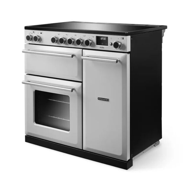 Rangemaster AURA90EIP/19283 Aura 90 Induction Range Cooker - White with Onyx trim