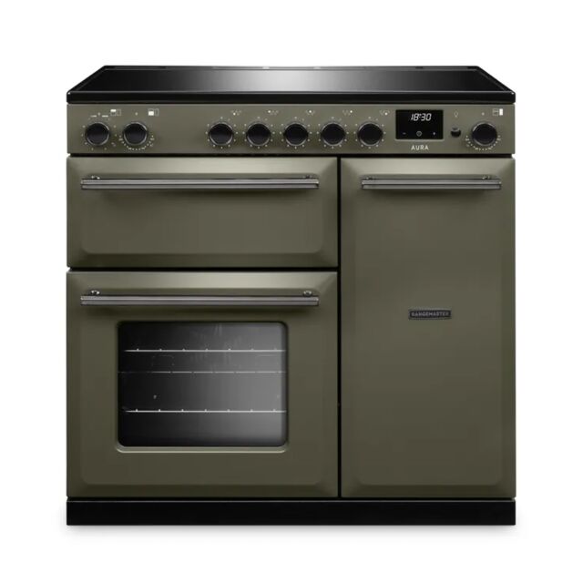 Rangemaster AURA90EIP/19289 90cm Induction Range Cooker - River Bed with Onyx trim