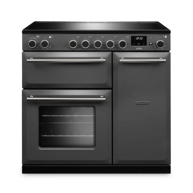 Rangemaster AURA90EIP/19333 90cm Induction Range Cooker - Slate with Brushed Nickel trim