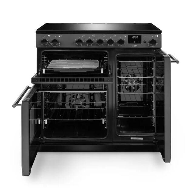 Rangemaster AURA90EIP/19333 90cm Induction Range Cooker - Slate with Brushed Nickel trim