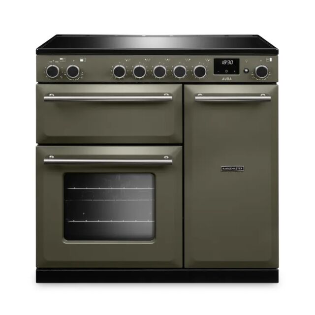 Rangemaster AURA90EIP/19337 90cm Induction Range Cooker - River Bed with Brushed Nickel trim