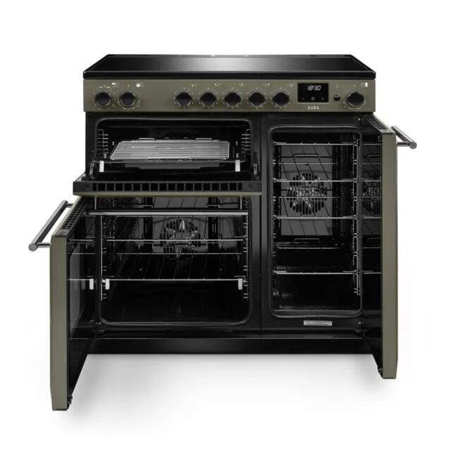 Rangemaster AURA90EIP/19337 90cm Induction Range Cooker - River Bed with Brushed Nickel trim