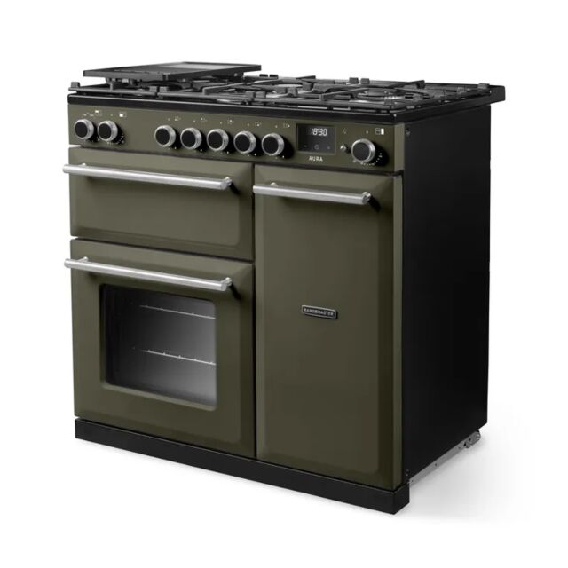 Rangemaster AURA90EIP/19337 90cm Induction Range Cooker - River Bed with Brushed Nickel trim
