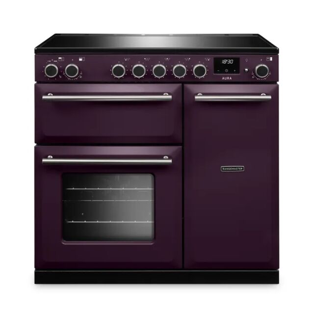 Rangemaster AURA90EIP/19338 90cm Induction Range Cooker - Plum with Brushed Nickel trim