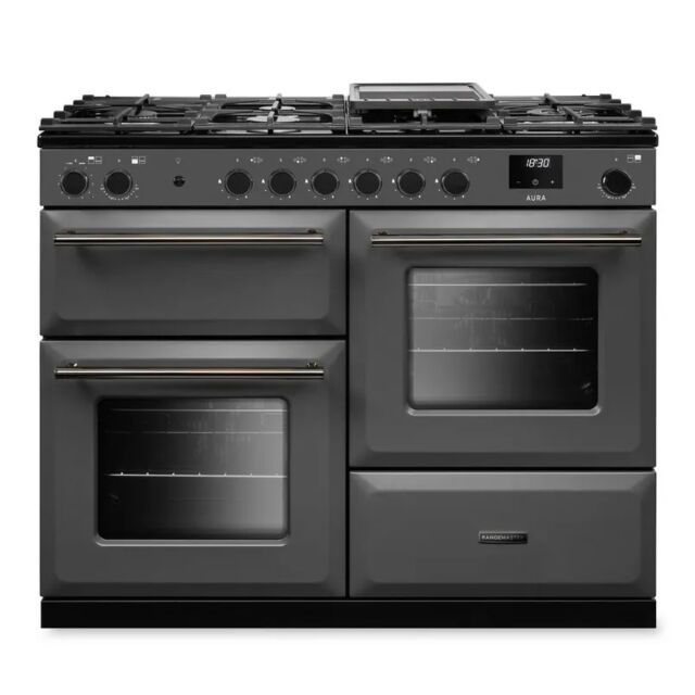 Rangemaster AURO110DF/19309 110cm Dual Fuel Range Cooker - Slate with Onyx trim