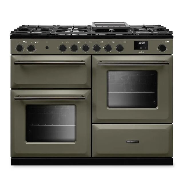 Rangemaster AURO110DF/19313 110cm Dual Fuel Range Cooker - River Bed with Onyx trim