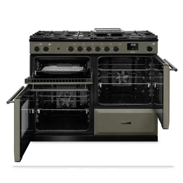 Rangemaster AURO110DF/19313 110cm Dual Fuel Range Cooker - River Bed with Onyx trim