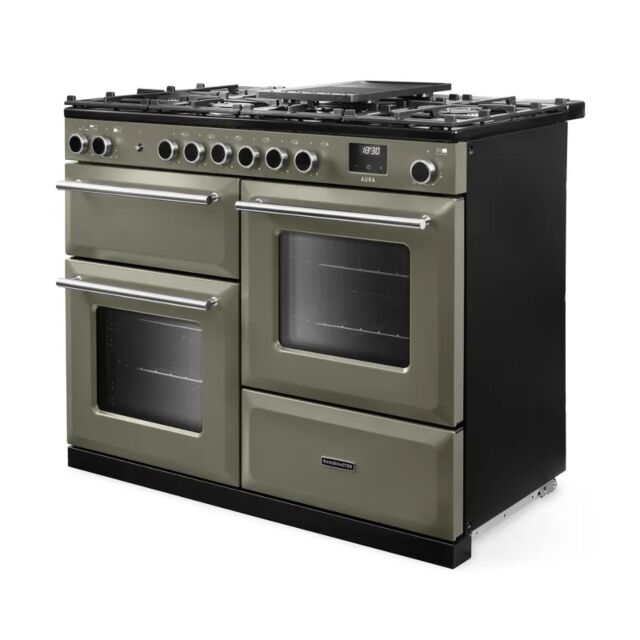 Rangemaster AURO110DF/19313 110cm Dual Fuel Range Cooker - River Bed with Onyx trim