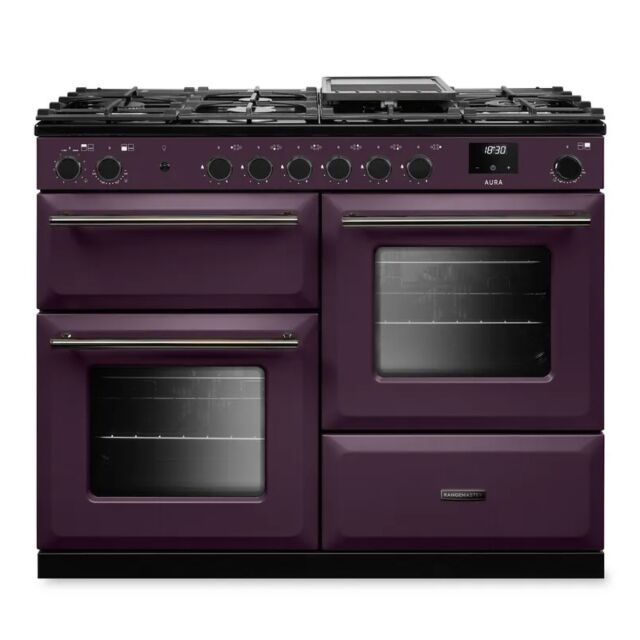Rangemaster AURO110DF/19314 110cm Dual Fuel Range Cooker - Plum with Onyx trim