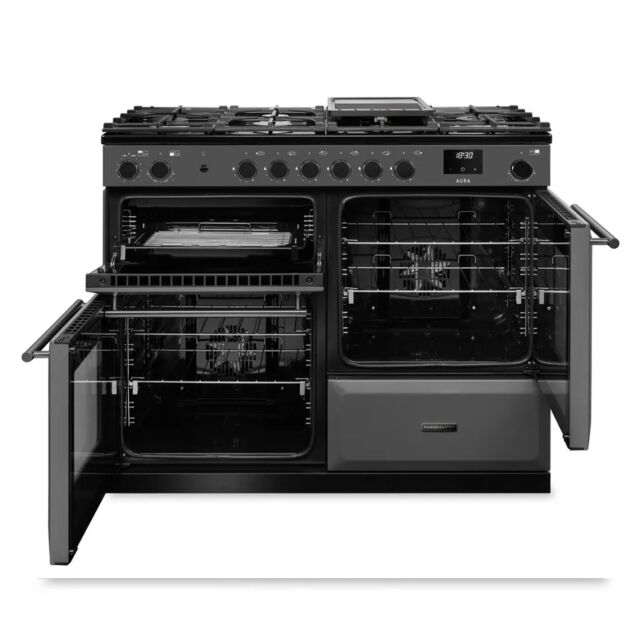 Rangemaster AURO110DF/19357 110cm Dual Fuel Range Cooker - Slate with Brushed Nickel trim