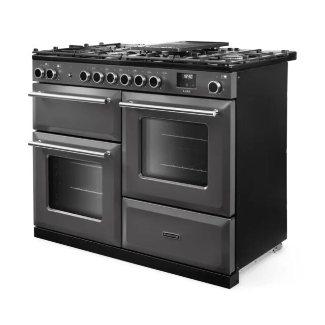 Rangemaster AURO110DF/19357 110cm Dual Fuel Range Cooker - Slate with Brushed Nickel trim