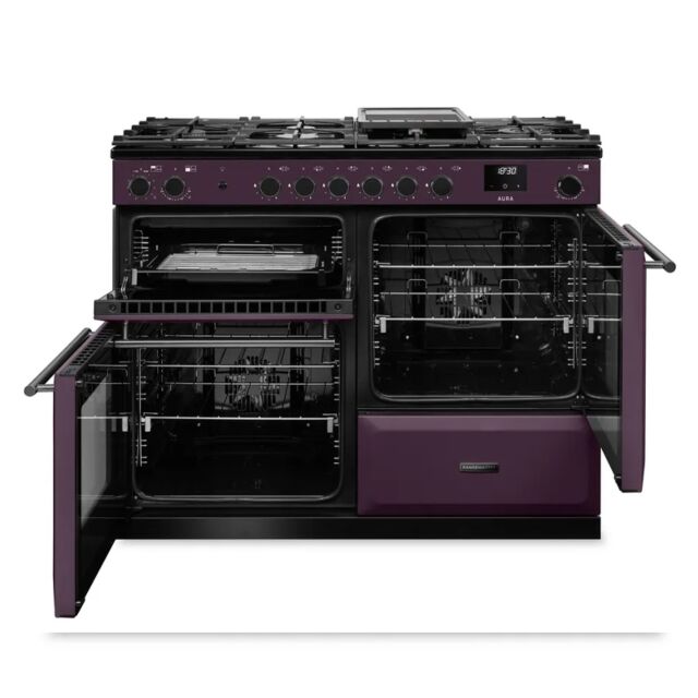 Rangemaster AURO110DF/19362 110cm Dual Fuel Range Cooker - Plum with Brushed Nickel trim