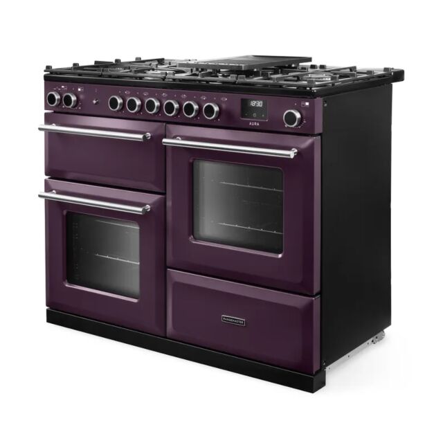 Rangemaster AURO110DF/19362 110cm Dual Fuel Range Cooker - Plum with Brushed Nickel trim