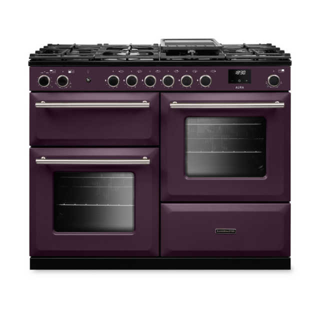 AURO110DF 110cm Rangemaster Dual Fuel Cooker Plum Finish