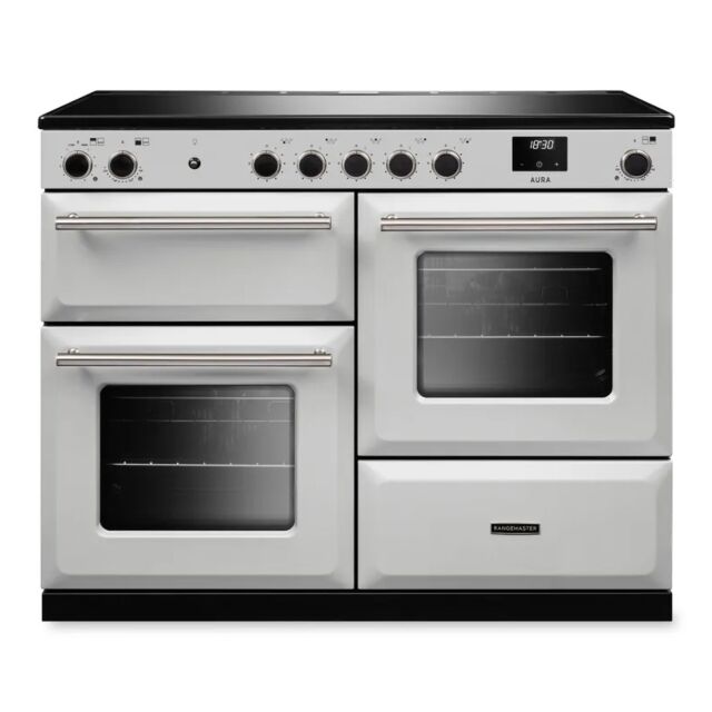 Rangemaster AURO110EI/19363 110cm Induction Range Cooker - White with Brushed Nickel trim