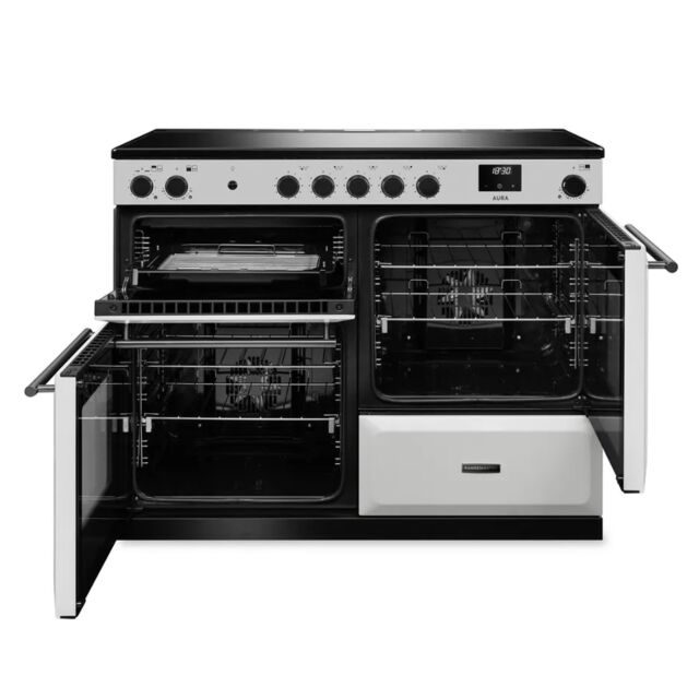 Rangemaster AURO110EI/19363 110cm Induction Range Cooker - White with Brushed Nickel trim