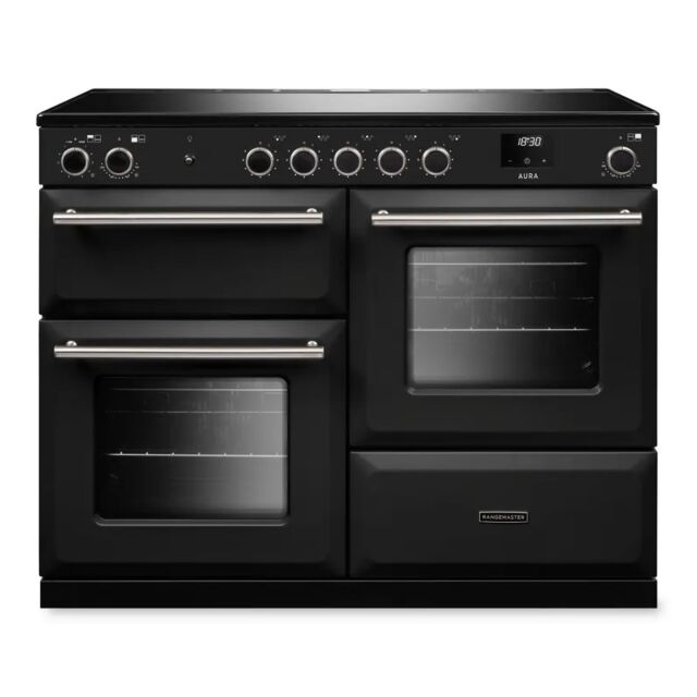 Rangemaster AURO110EI/19364 110cm Induction Range Cooker - Charcoal Black with Brushed Nickel trim