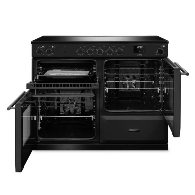 Rangemaster AURO110EI/19364 110cm Induction Range Cooker - Charcoal Black with Brushed Nickel trim