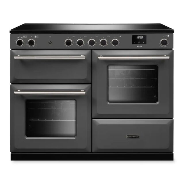 Rangemaster AURO110EI/19365 110cm Induction Range Cooker - Slate with Brushed Nickel trim