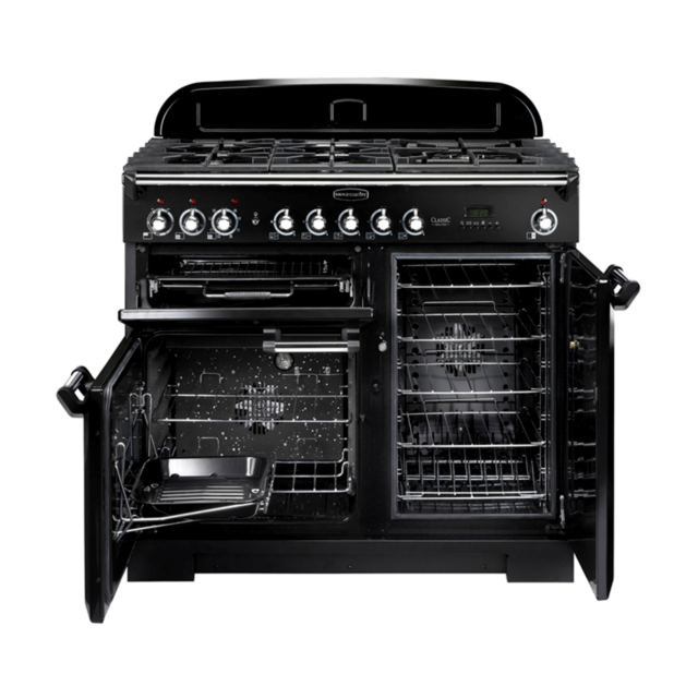 Rangemaster CDL100DFFCR/C CLASSIC DELUXE 100cm Dual Fuel Cooker, Cream, Chrome Trim