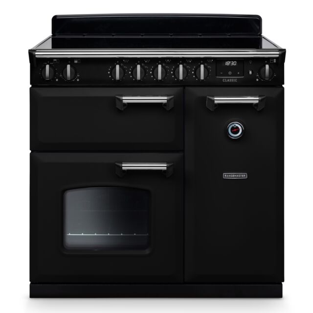 Rangemaster CL90EIPGBL/CM1 Classic 90cm Induction Cooler, Black/Chrome (2025)
