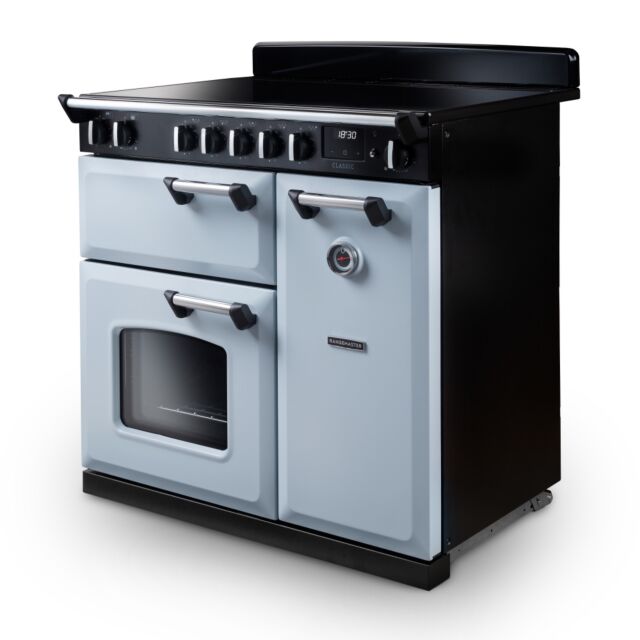 Rangemaster CL90EIPMSB/CM1 Classic 90cm Induction Cooker, Misty Blue/Chrome (2025)