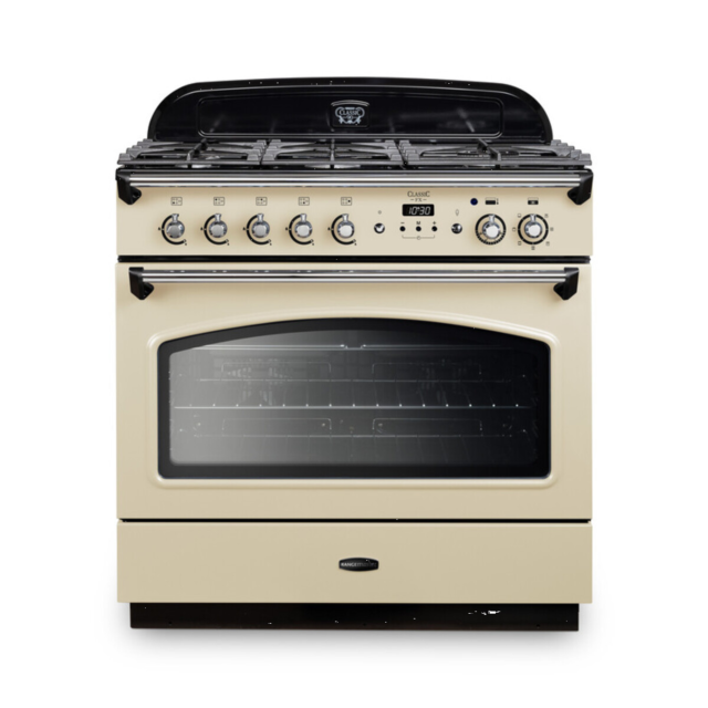 Rangemaster CLAS90FXDFFCR/C Classic FX 90cm Dual Fuel Cooker, Cream, Chrome Trim