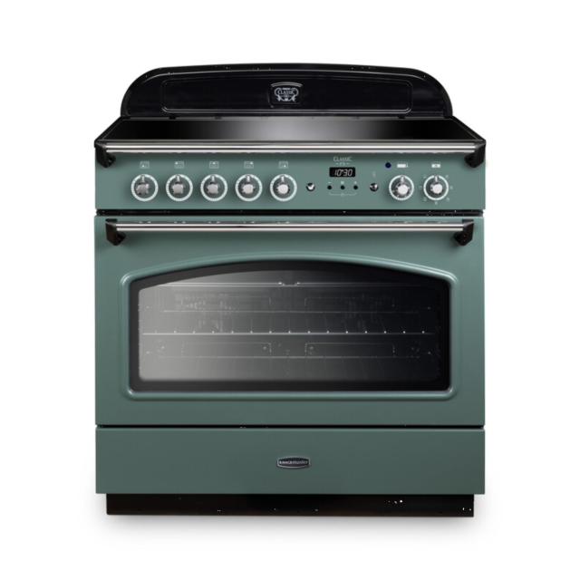 Rangemaster CLAS90FXEIMG/C Classic FX 90cm Induction Cooker, Mineral Green, Chrome