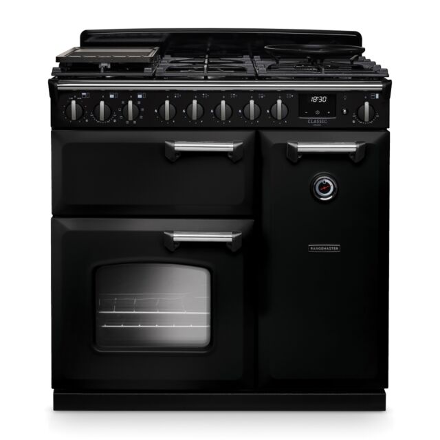 Rangemaster CLDL90DFPGBL/CM1 Classic Deluxe 90cm Dual Fuel Black/Chrome