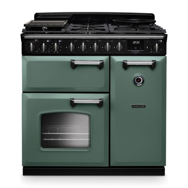 Rangemaster CLDL90DFPMGR/CM1 Classic Deluxe 90cm Dual Fuel Mineral Green/Chrome