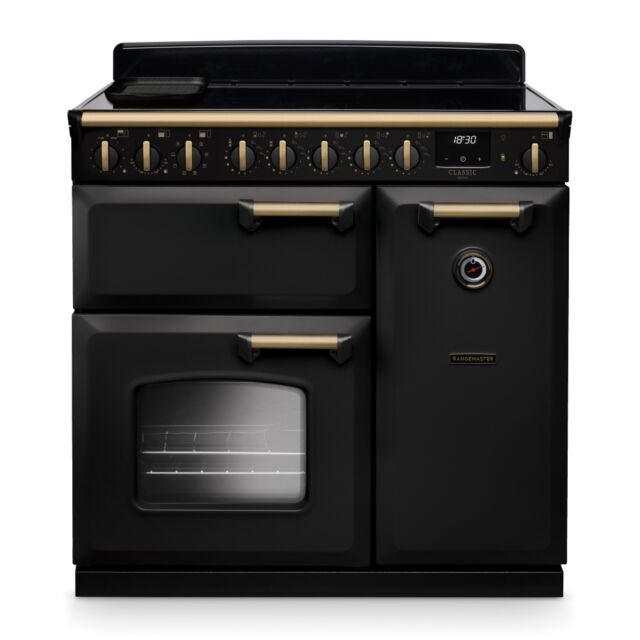 Rangemaster CLDL90EIPCBL/AB1 Classic Deluxe 90cm Induction Charcoal Black/Antique Brass