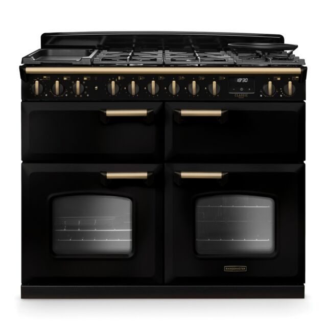 Rangemaster CLDLB110DFPGBL/AB1 Classic Deluxe 110cm BC Dual Fuel Black/Antique Brass
