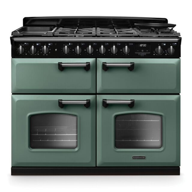 Rangemaster CLDLB110DFPMGR/CM1 Classic Deluxe 110cm BC Dual Fuel Mineral Green/Chrome
