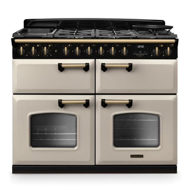 Rangemaster CLDLB110DFPPCR/AB1 Classic Deluxe 110cm BC Dual Fuel Pale Cream/Antique Brass