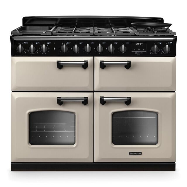 Rangemaster CLDLB110DFPPCR/CM1 Classic Deluxe 110cm BC Dual Fuel Pale Cream/Chrome